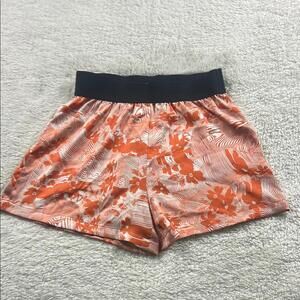 Women's Casual Orange Floral Print Shorts with Black Waistband